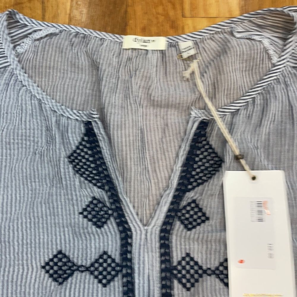 dylan White and Navy Striped Embroidered Peasant Blouse - Picture 4 of 8